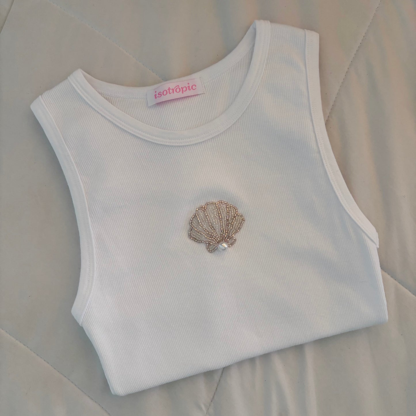 shell beaded embroidery ribbed tank