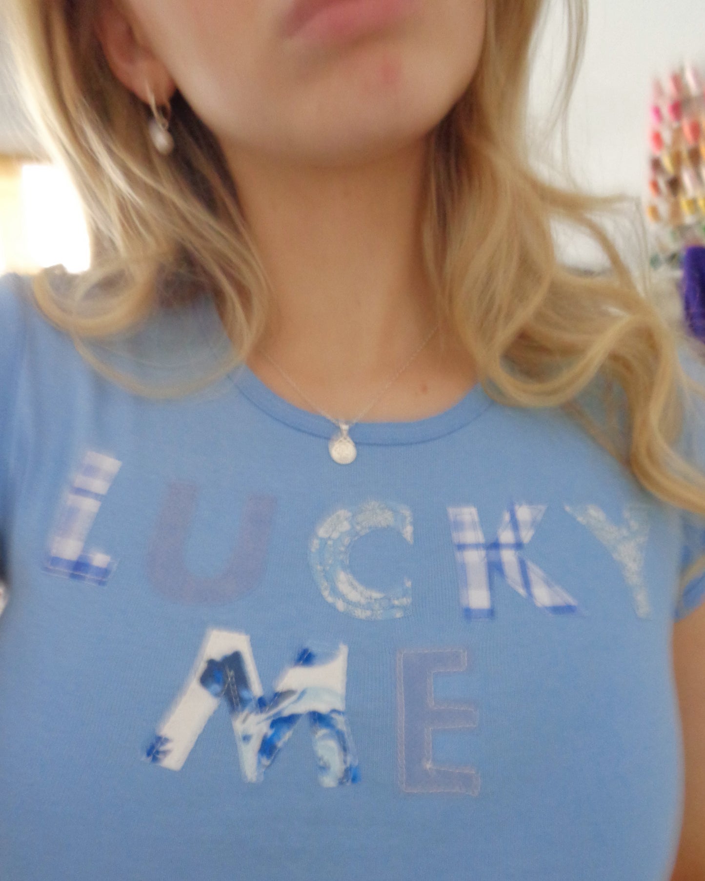 blue lucky me baby tee