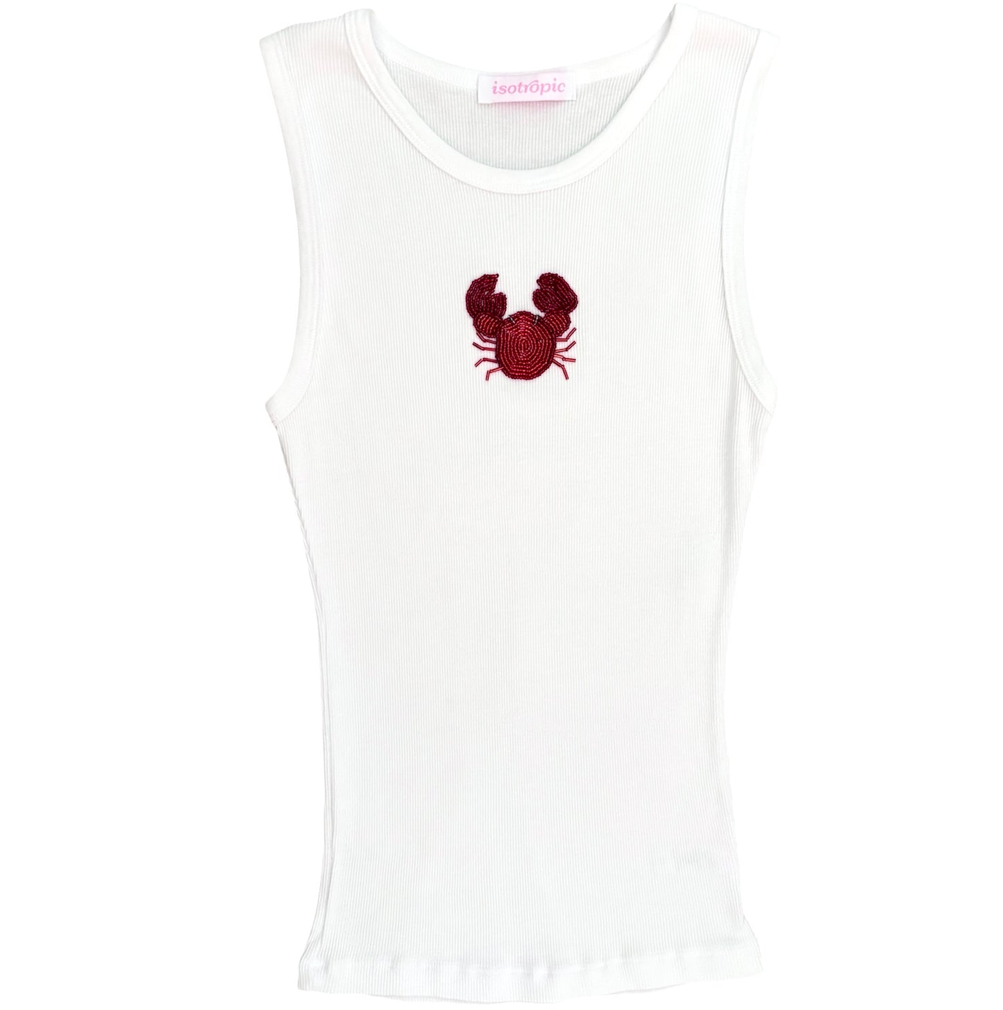 red crab beaded embroidery ribbed tank