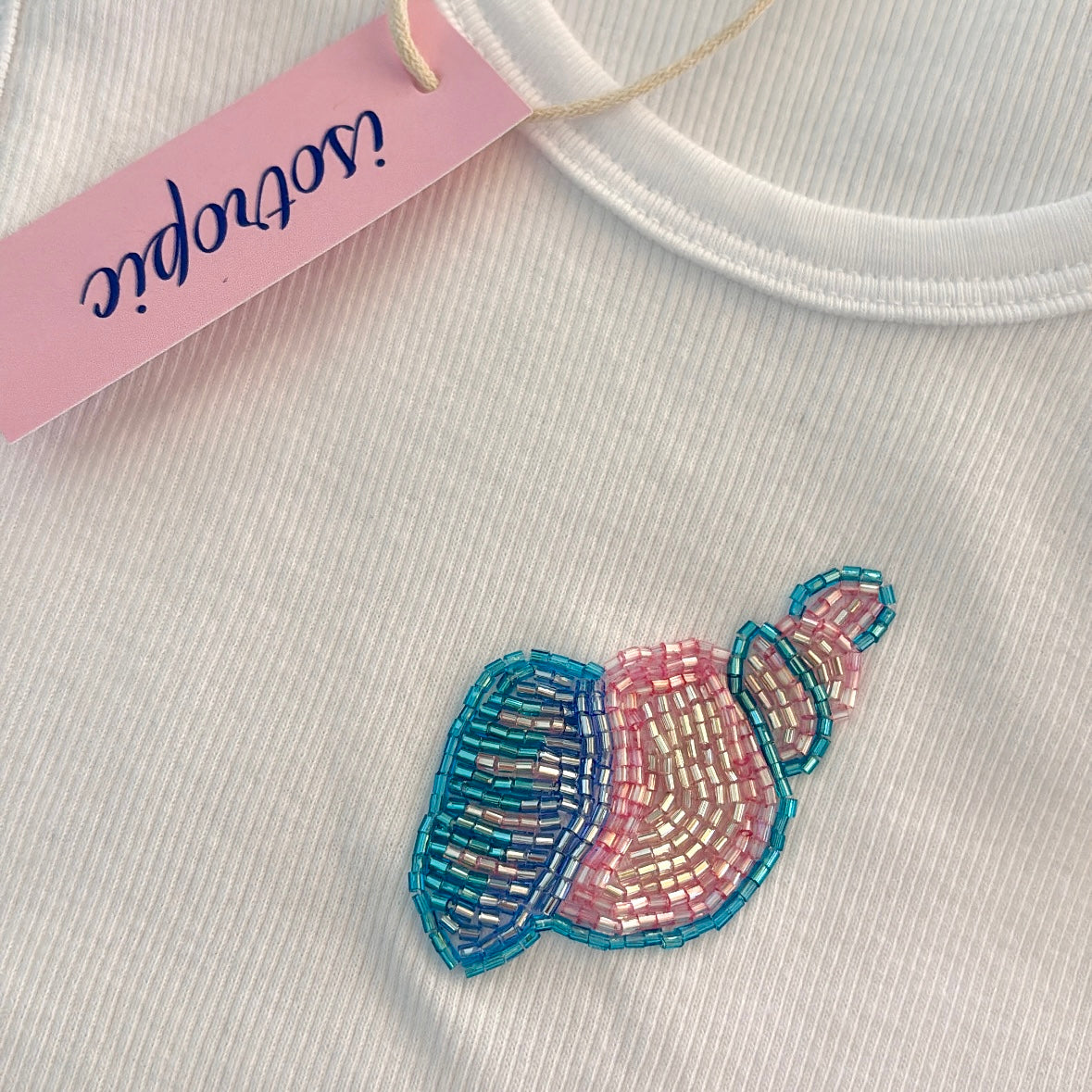 colourful shell beaded embroidery ribbed tank