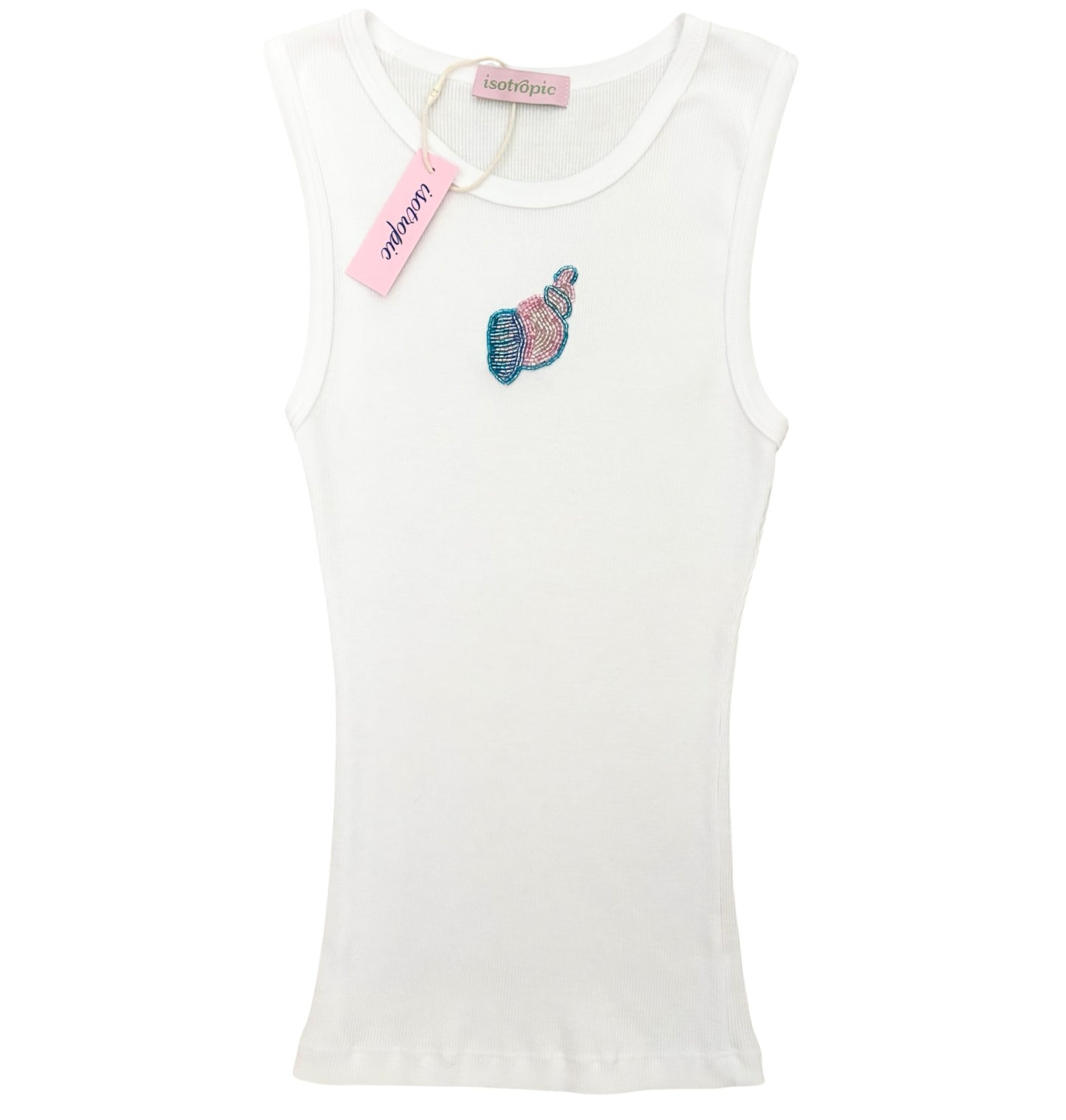 colourful shell beaded embroidery ribbed tank
