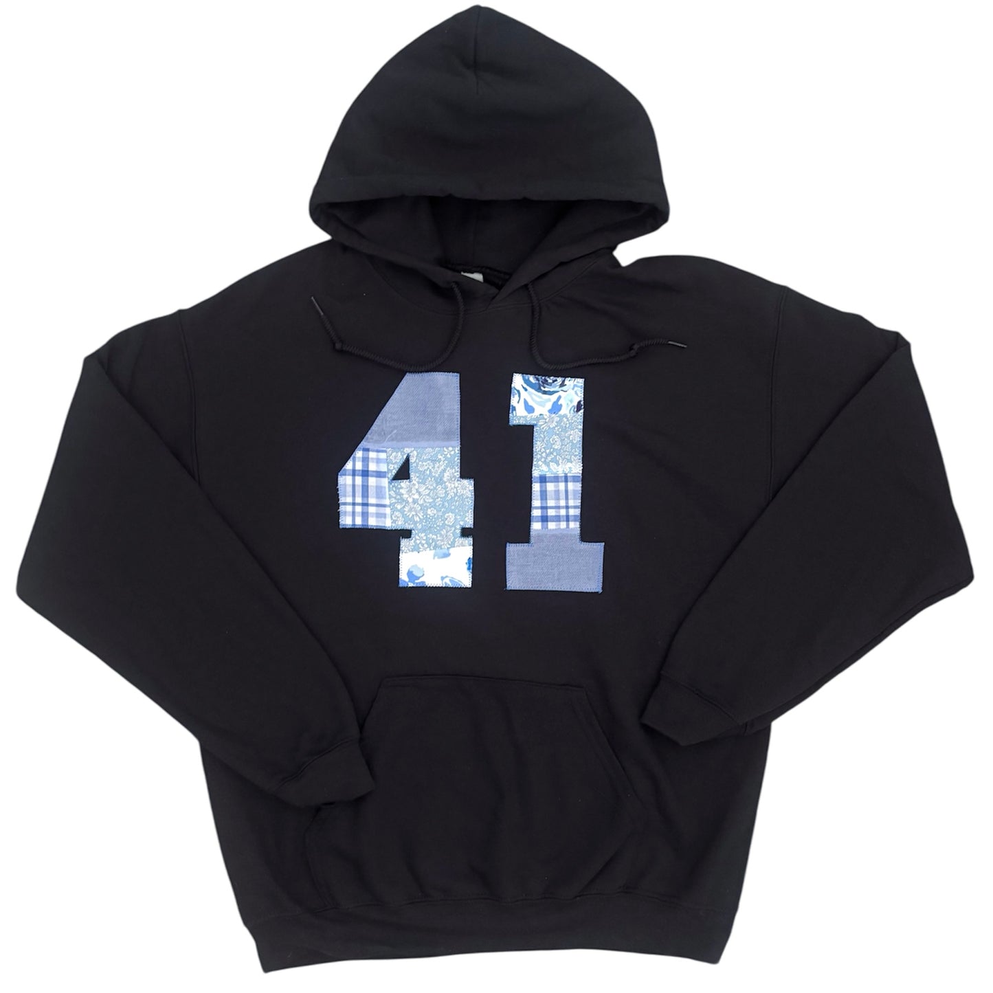 41 blue patchwork black hoodie