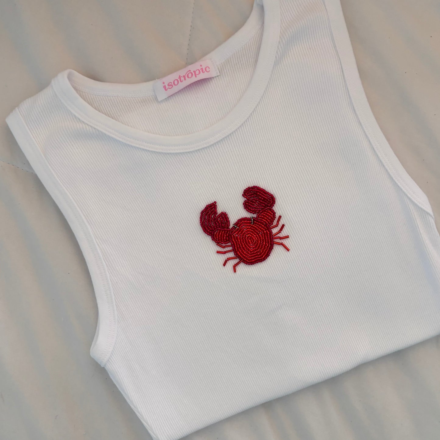 red crab beaded embroidery ribbed tank