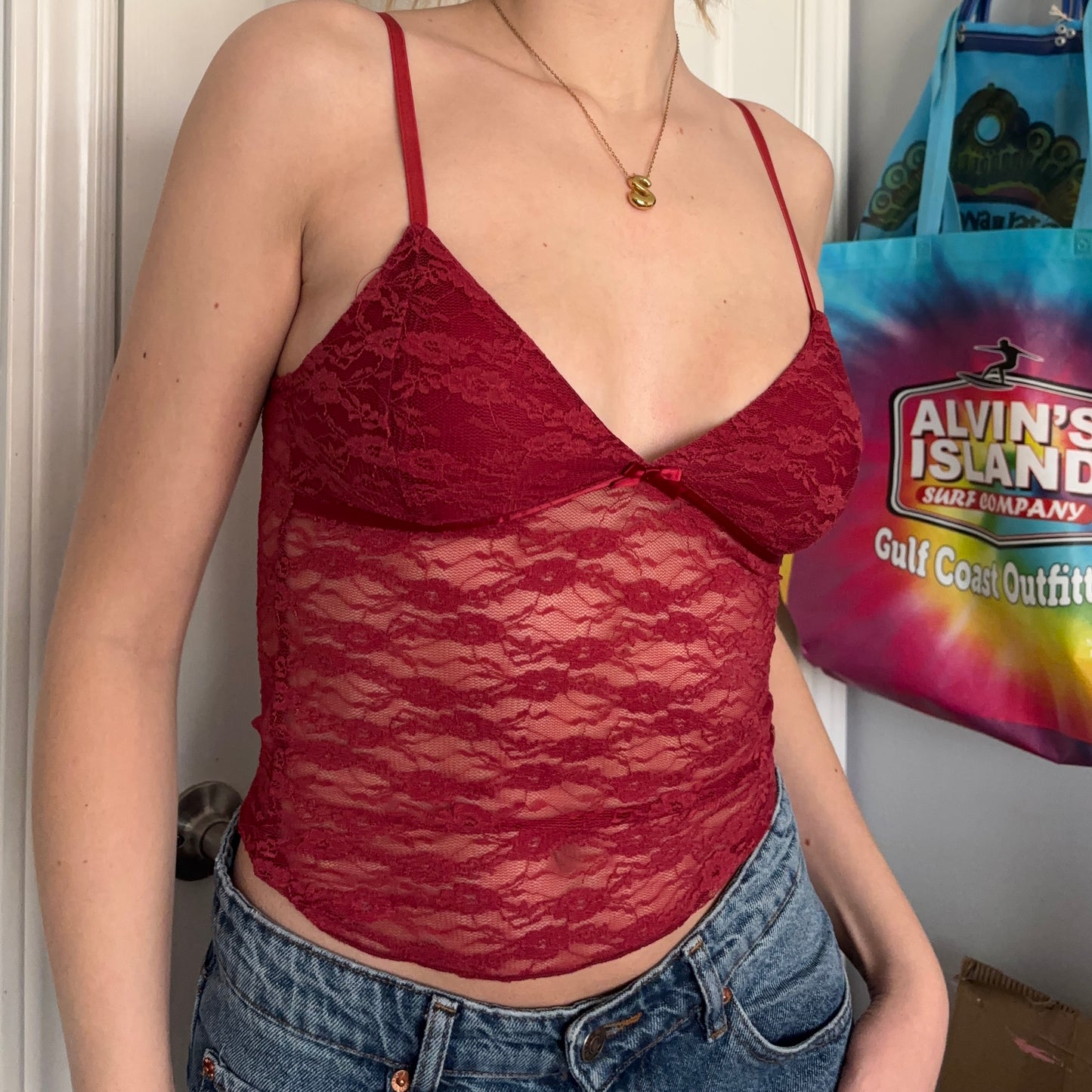 edikted red lace tank top