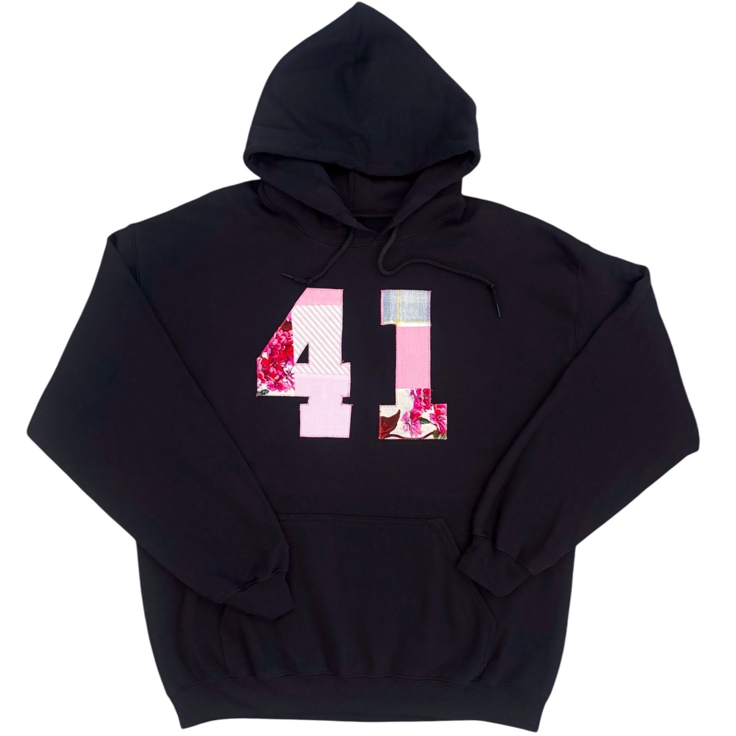 41 pink patchwork black hoodie