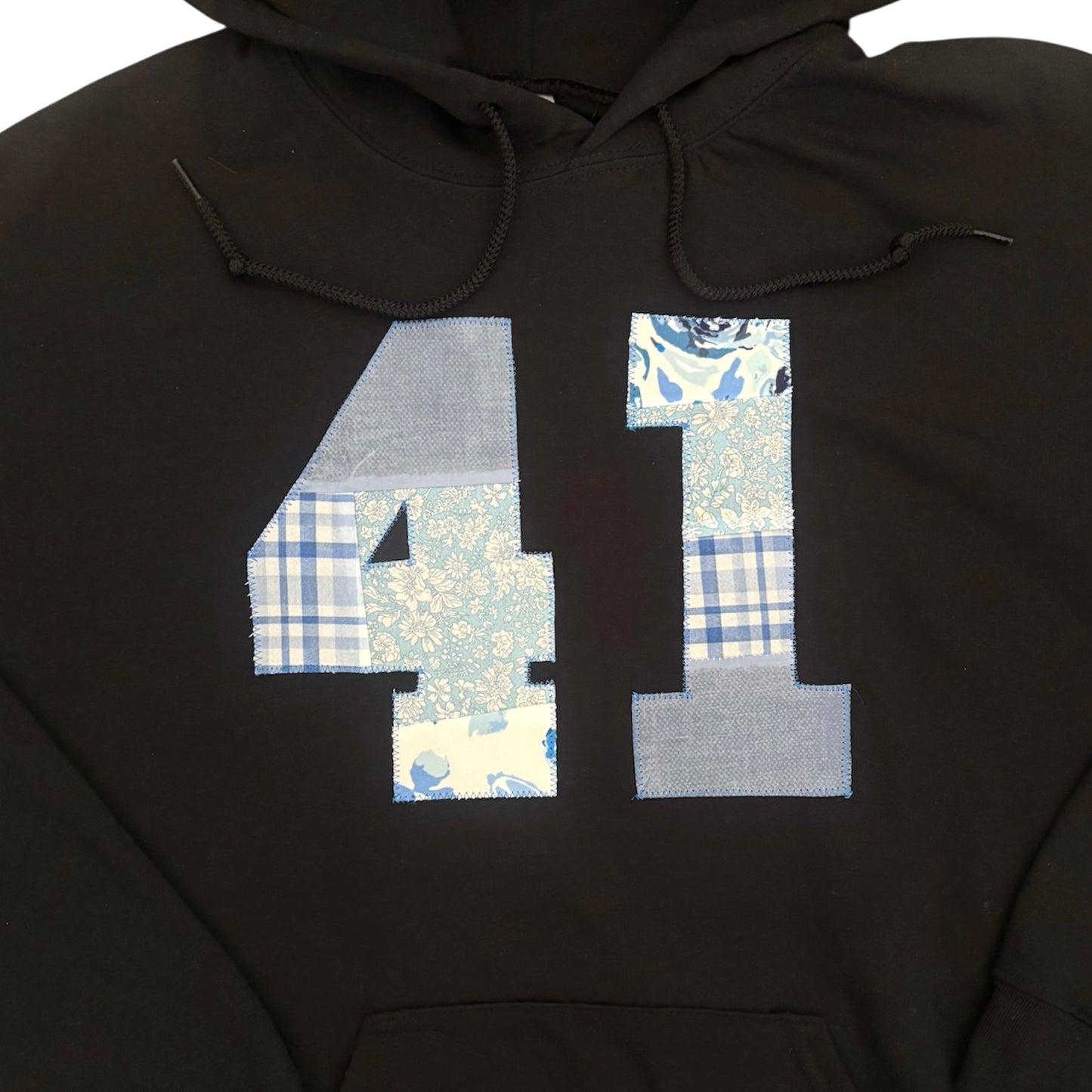41 blue patchwork black hoodie