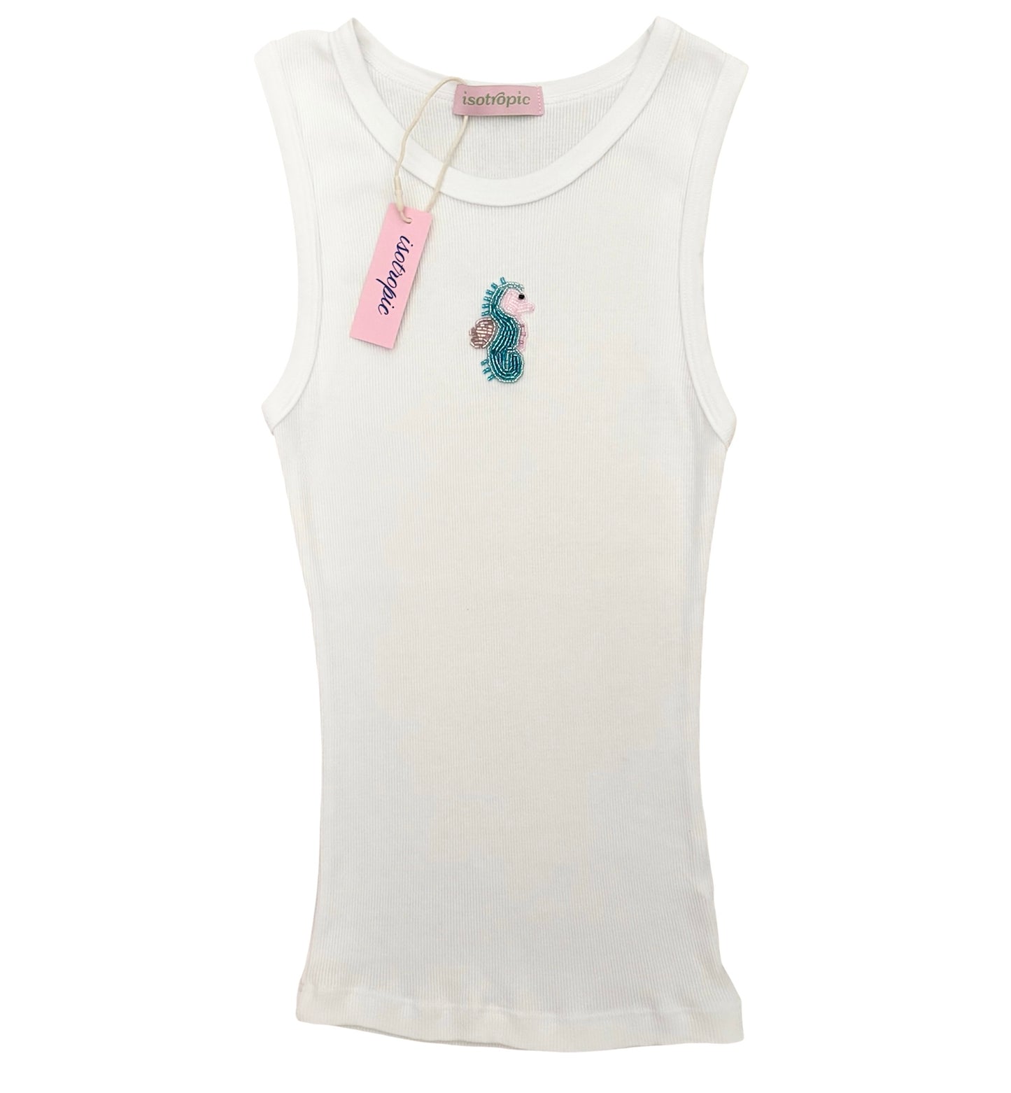 seahorse beaded embroidery ribbed tank