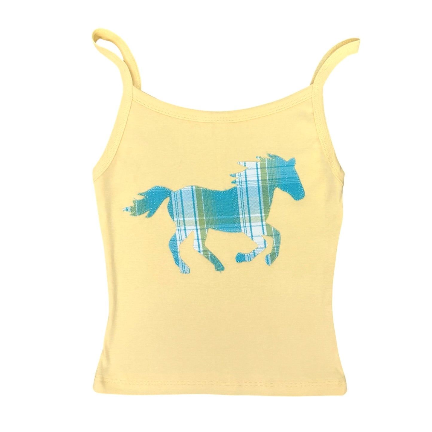 yellow blue gingham horse cami