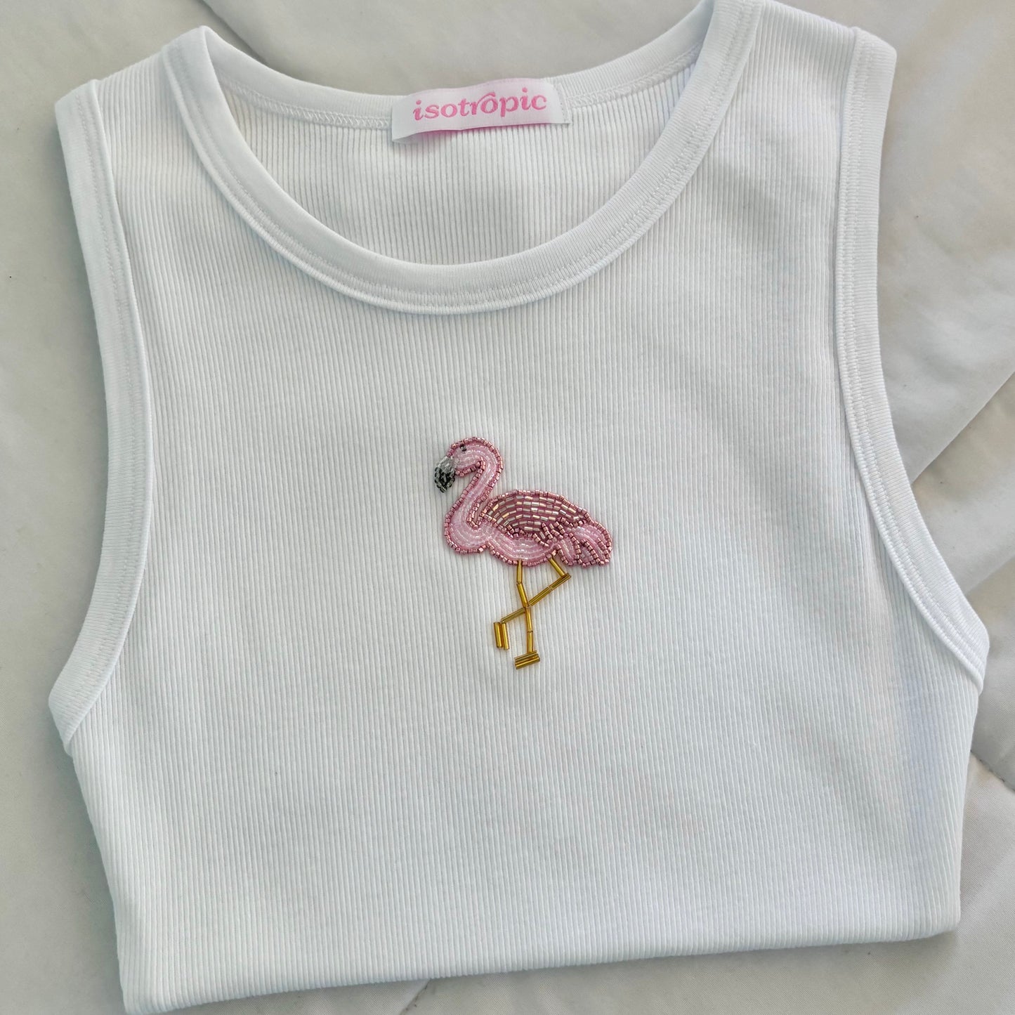flamingo beaded embroidery ribbed tank