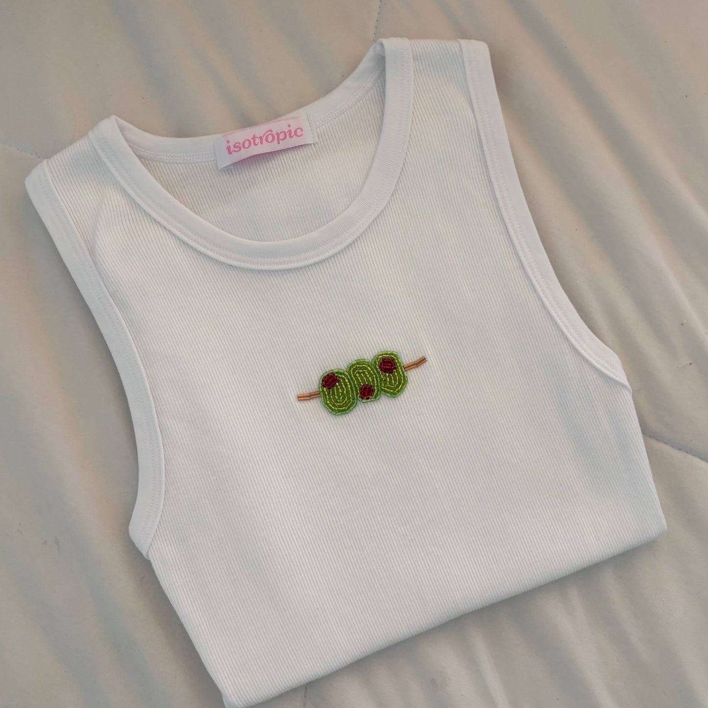3 olives beaded embroidery ribbed tank