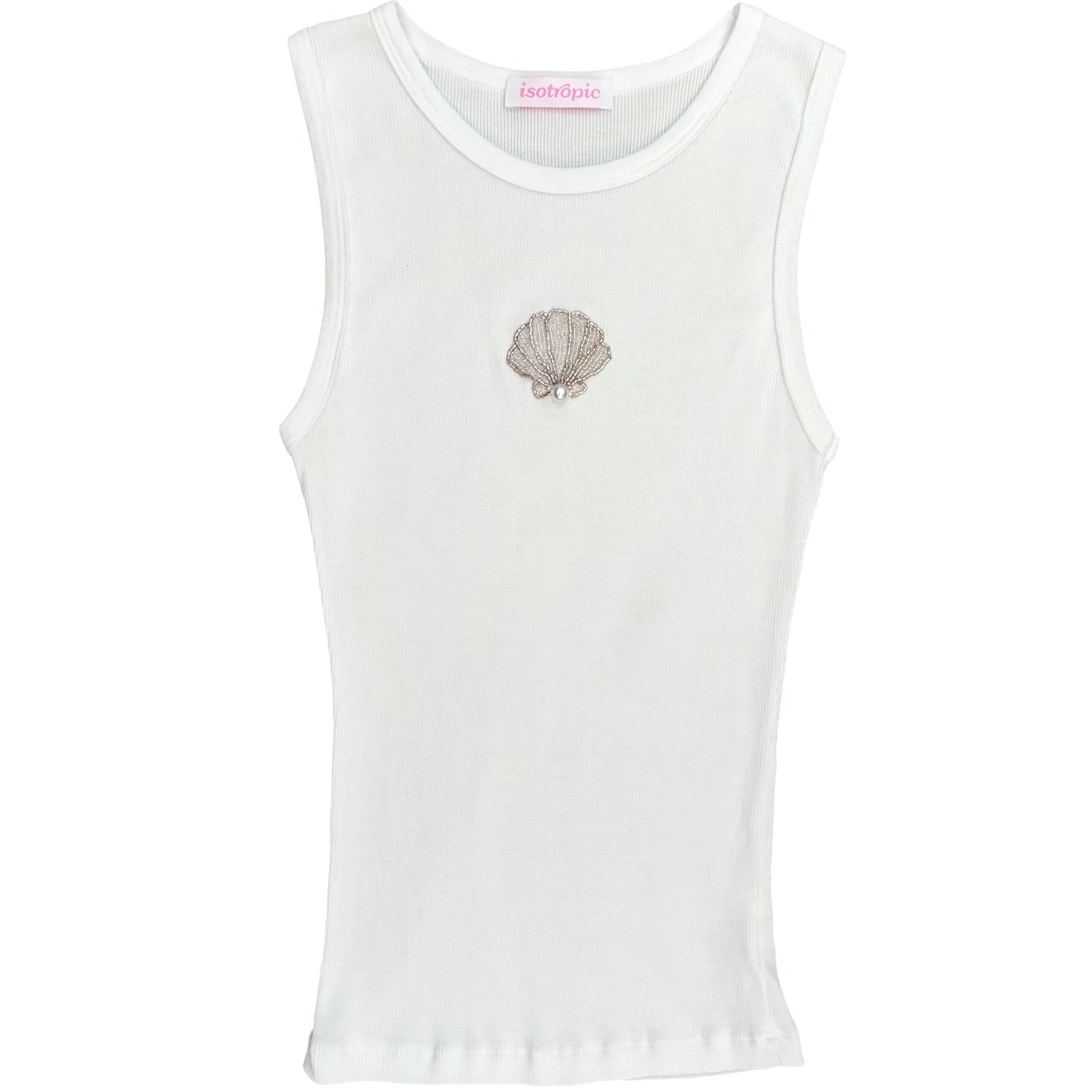 shell beaded embroidery ribbed tank