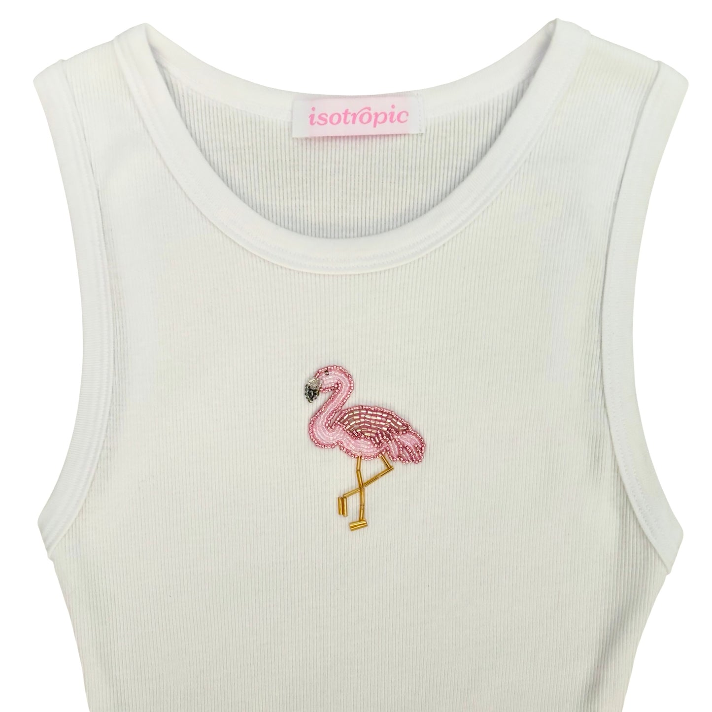 flamingo beaded embroidery ribbed tank