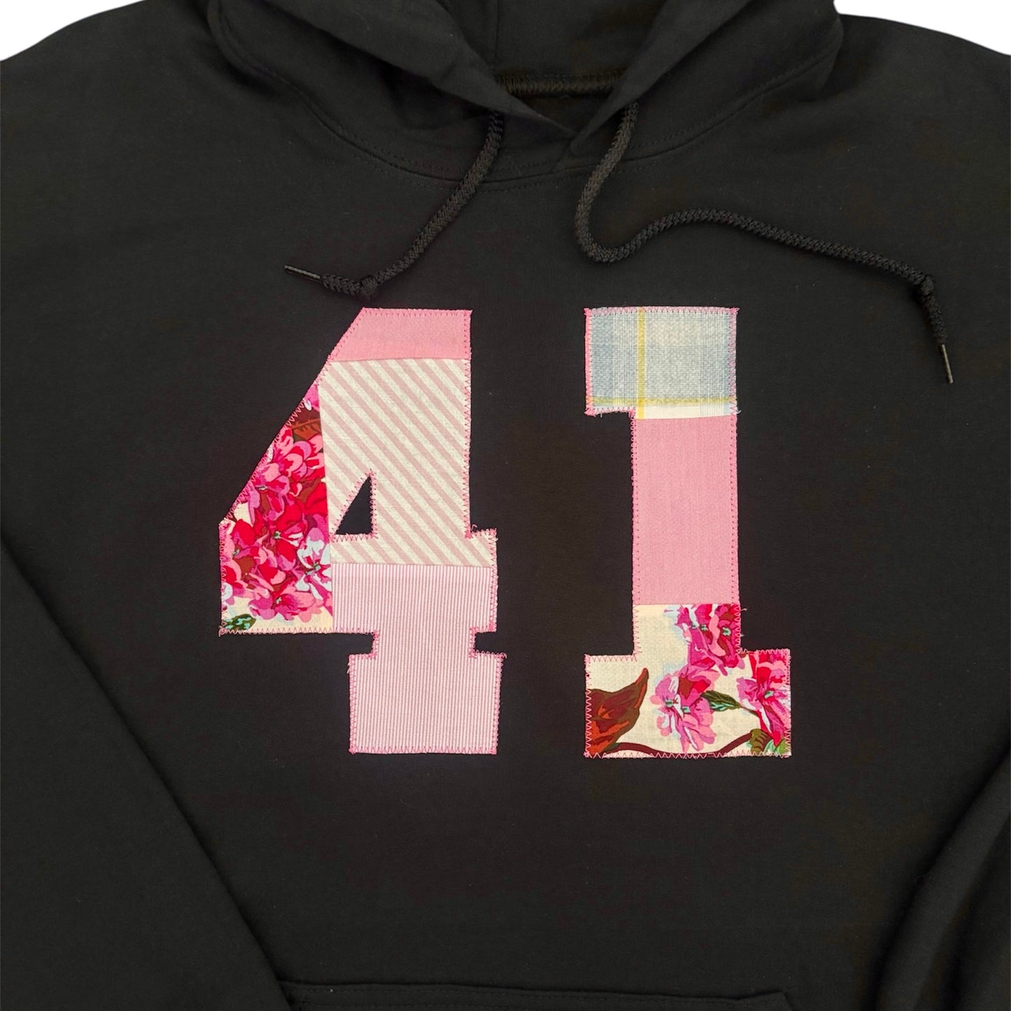 41 pink patchwork black hoodie