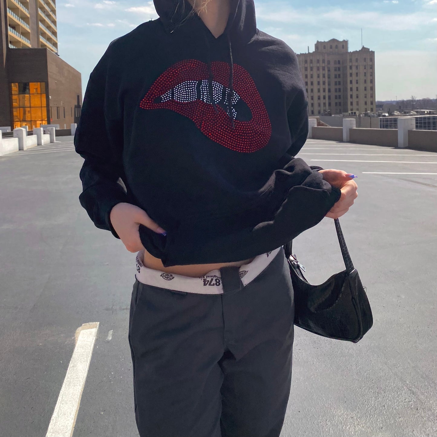 rhinestone lip hoodie