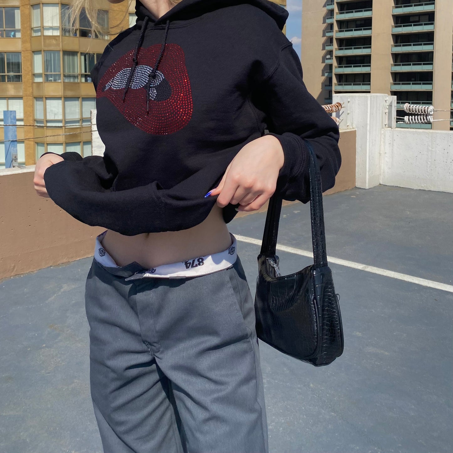 rhinestone lip hoodie