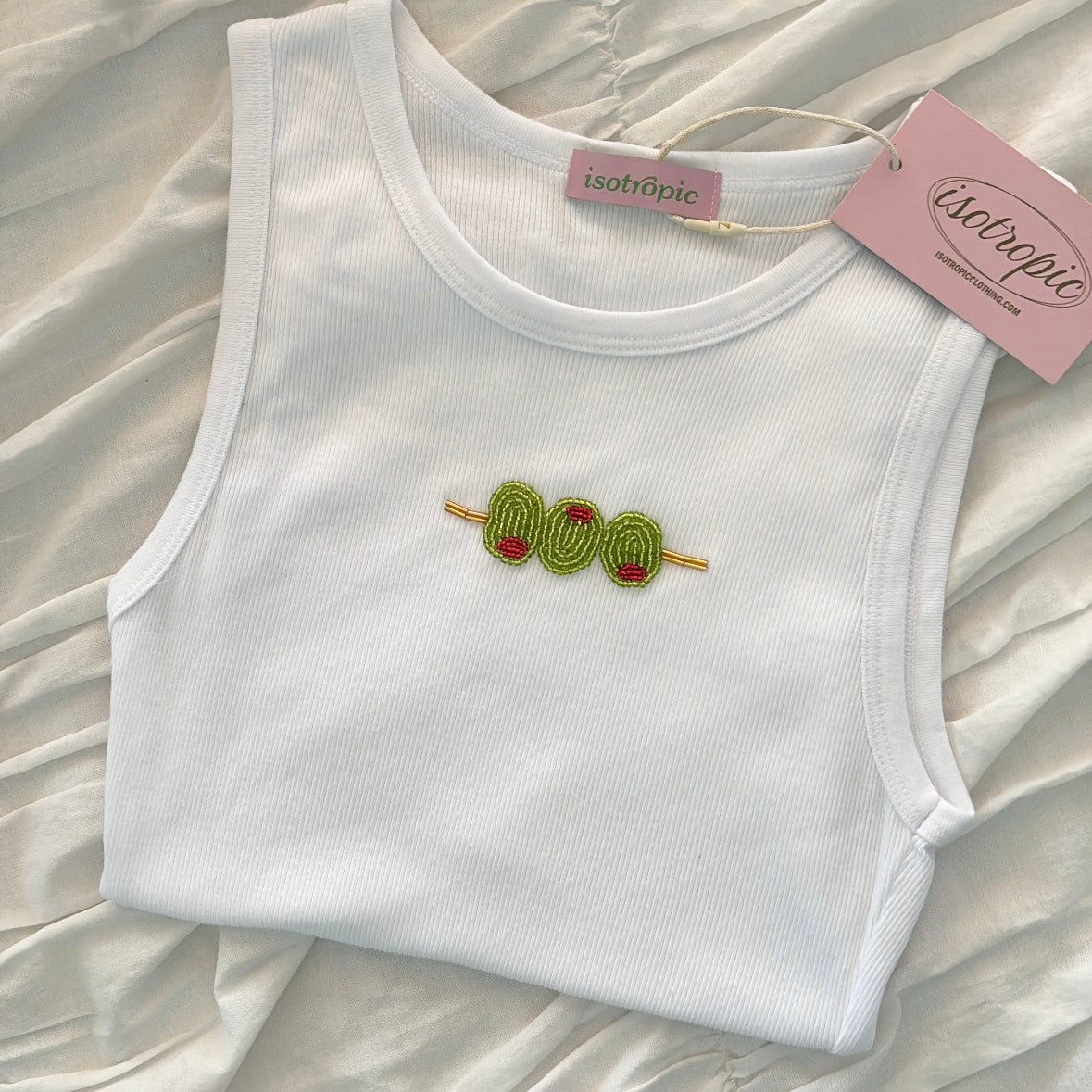 olives beaded embroidery ribbed tank