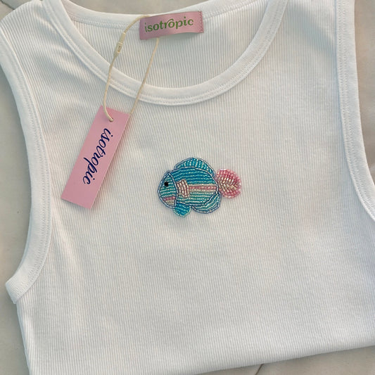 fish beaded embroidery ribbed tank