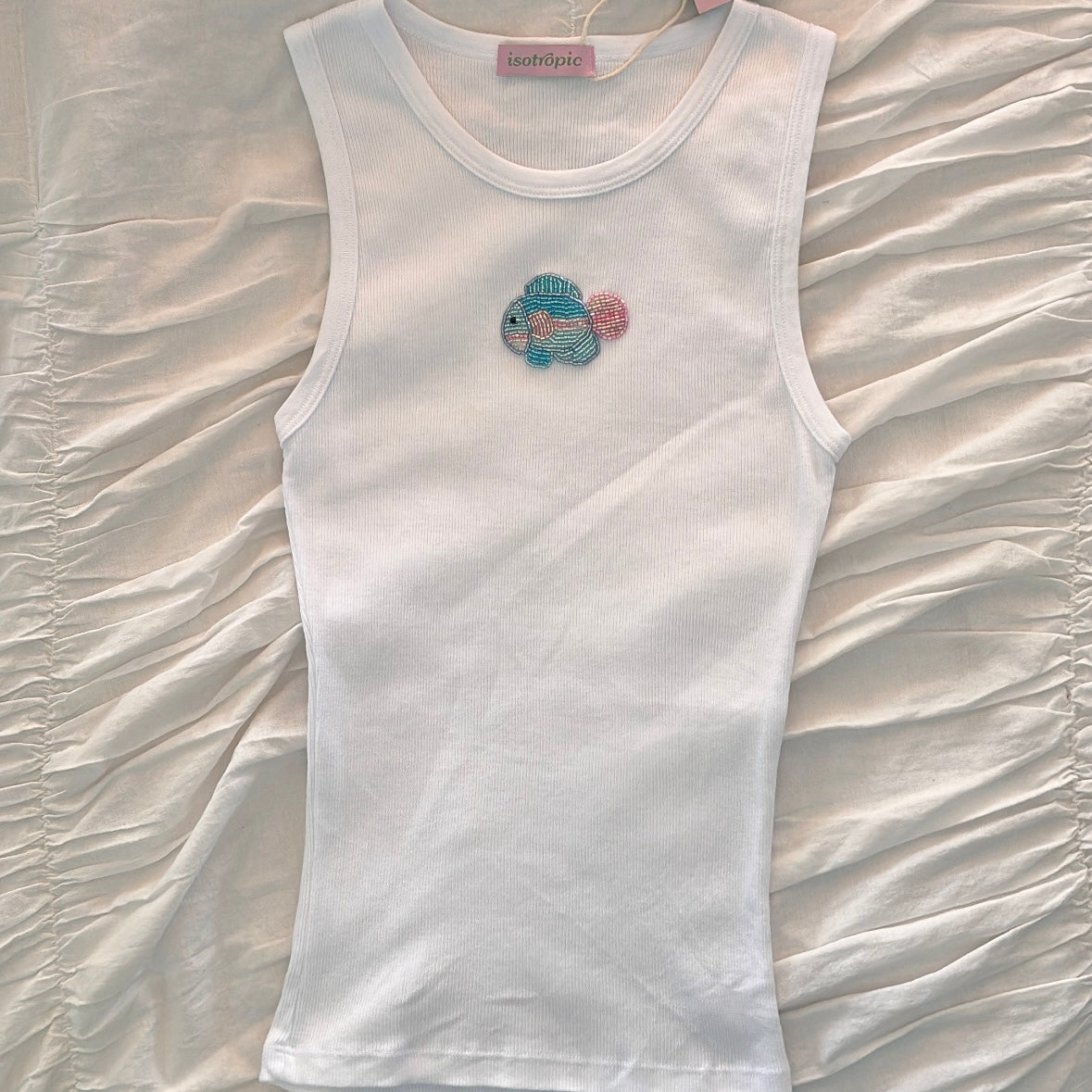 fish beaded embroidery ribbed tank top