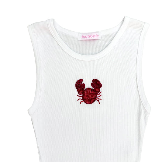 red crab beaded embroidery ribbed tank