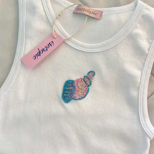 colourful shell beaded embroidery ribbed tank
