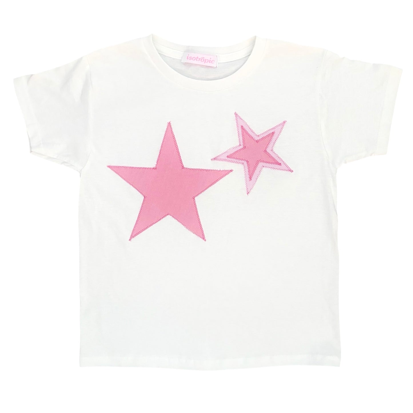 white +pink star patchwork tee