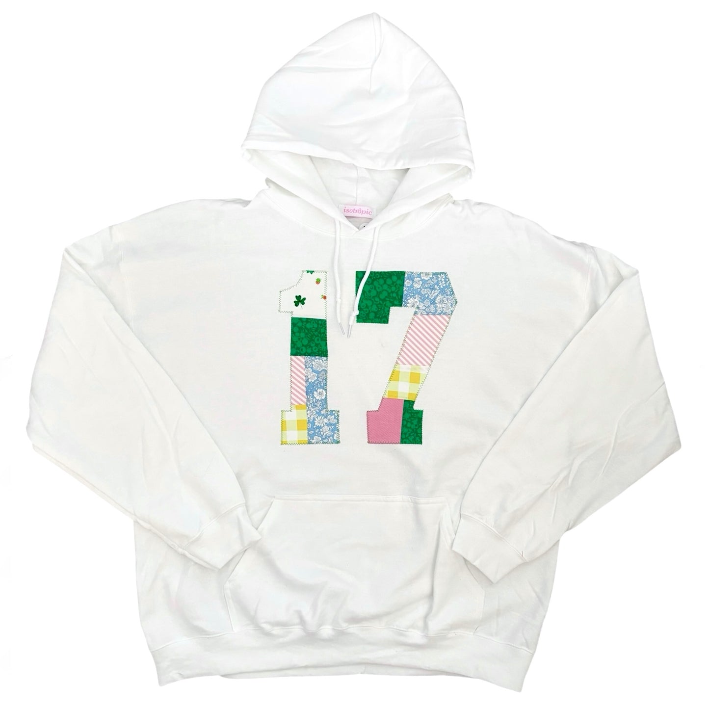 colourful patterned seventeen patchwork white hoodie