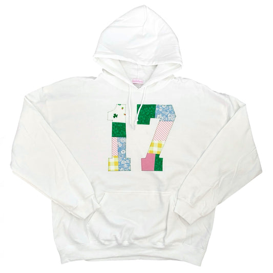 colourful patterned seventeen patchwork white hoodie