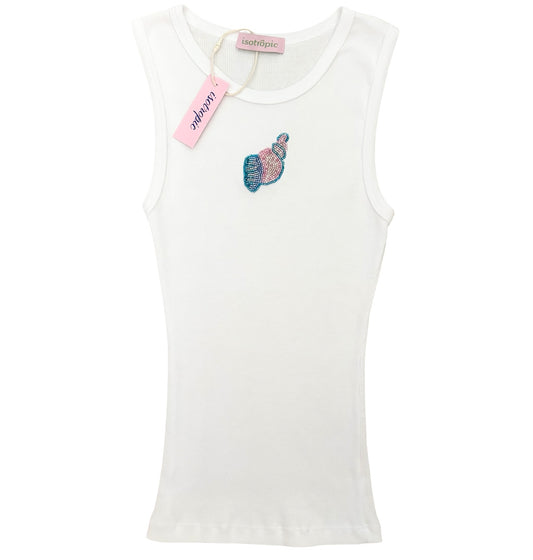 colourful shell beaded embroidery ribbed tank