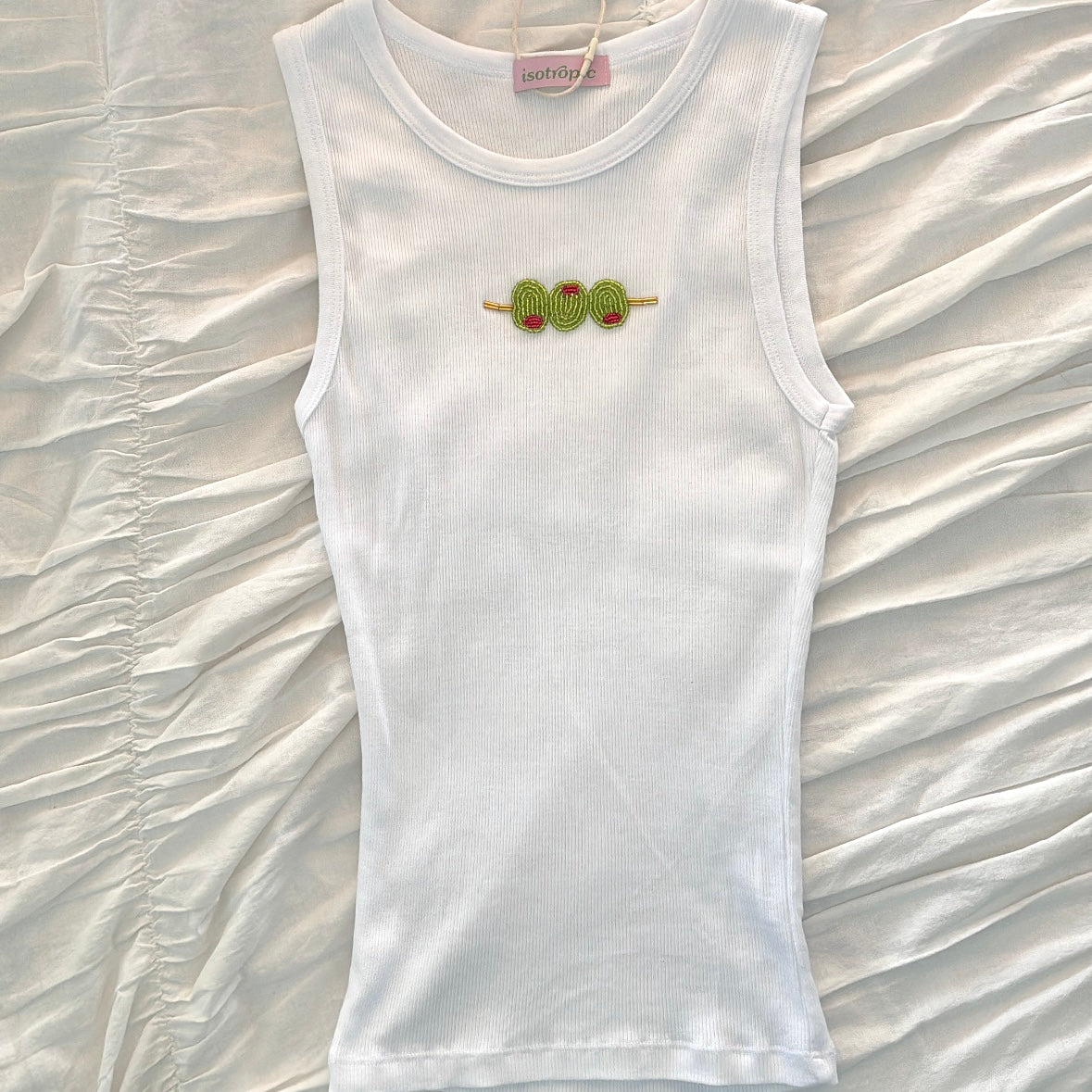 olives beaded embroidery ribbed tank