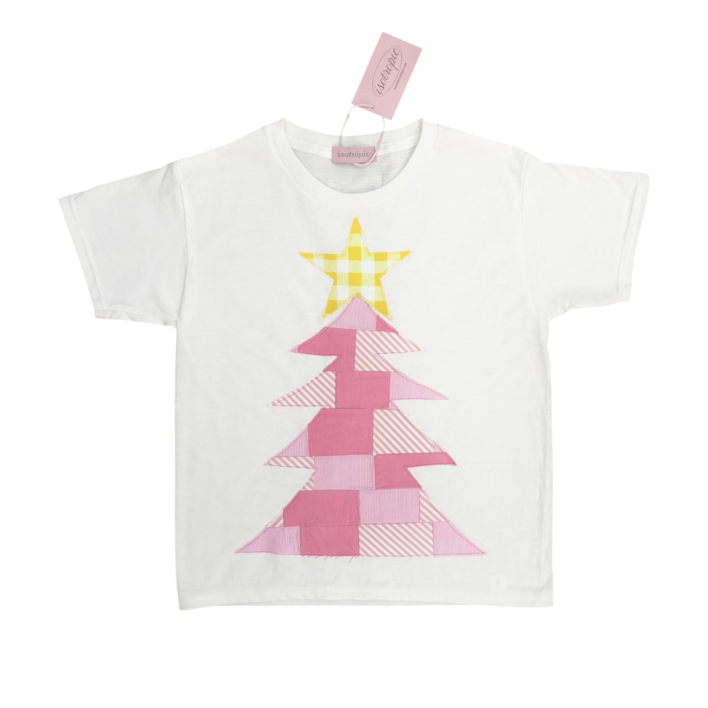 patchwork pink christmas tree baby tee