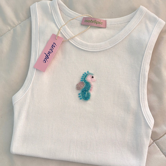seahorse beaded embroidery ribbed tank