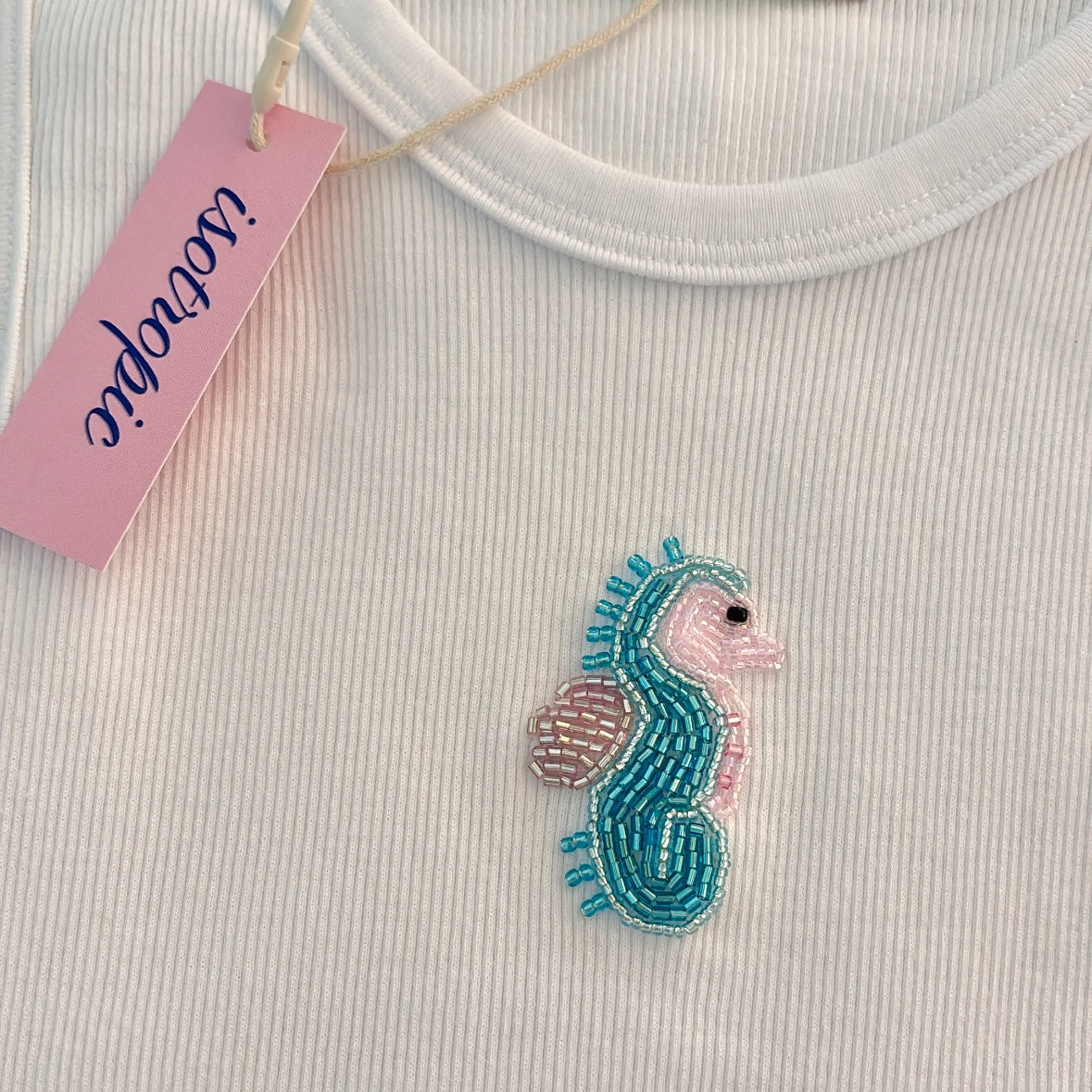 seahorse beaded embroidery ribbed tank