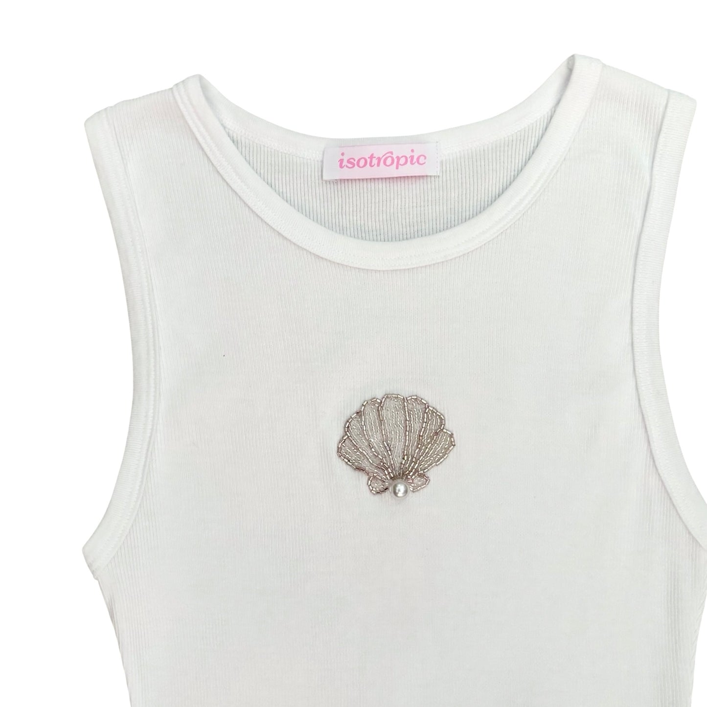 shell beaded embroidery ribbed tank