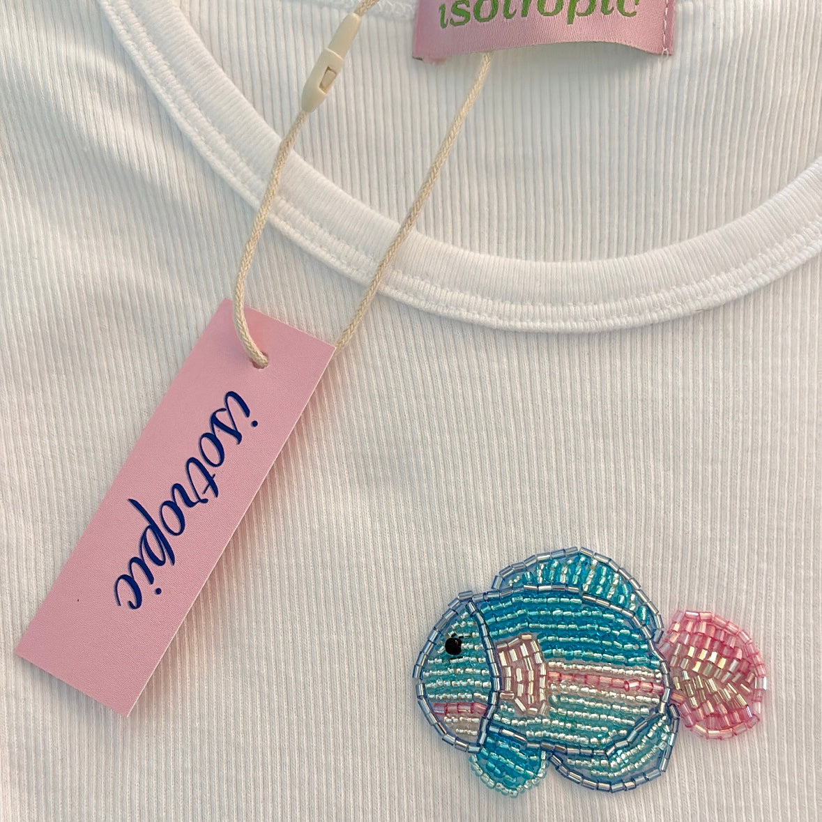 fish beaded embroidery ribbed tank