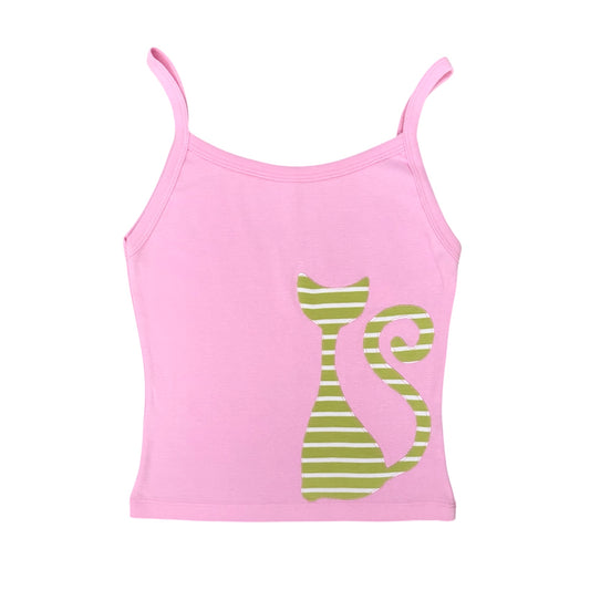 pink green stripe cat cami