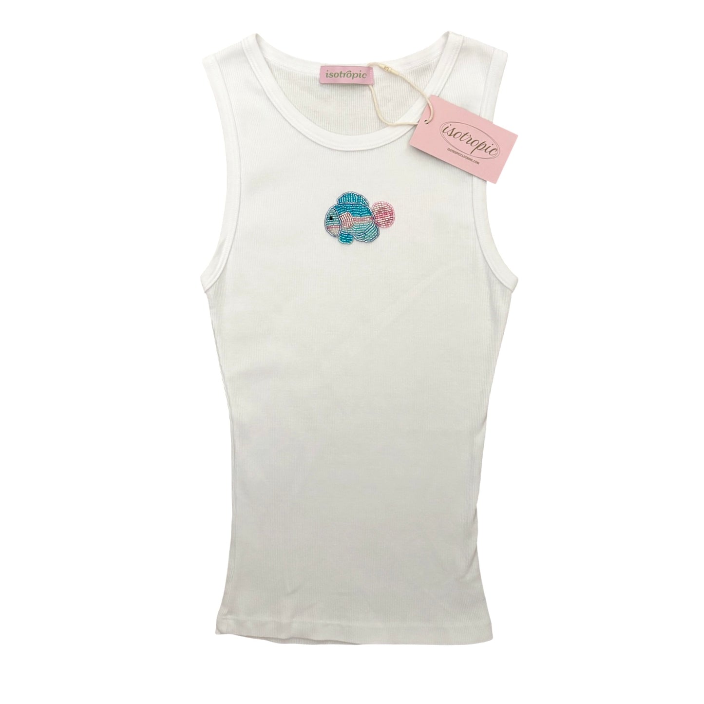 fish beaded embroidery ribbed tank top