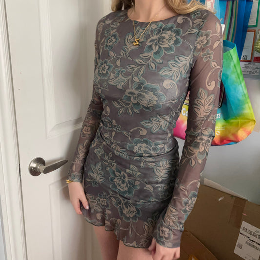 Peppermayo Ines Long Sleeve Mini Dress - Brown Floral