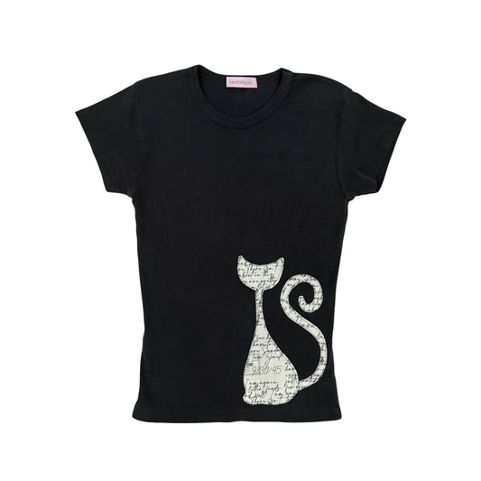 black script cat baby tee