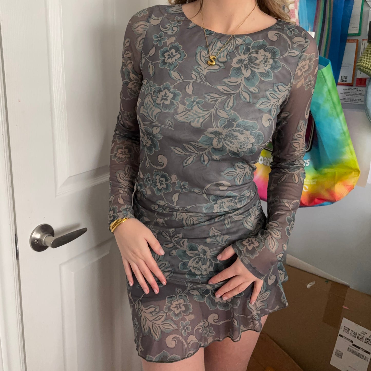 Peppermayo Ines Long Sleeve Mini Dress - Brown Floral