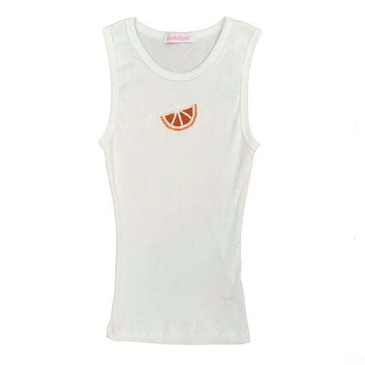 orange beaded embroidery ribbed tank