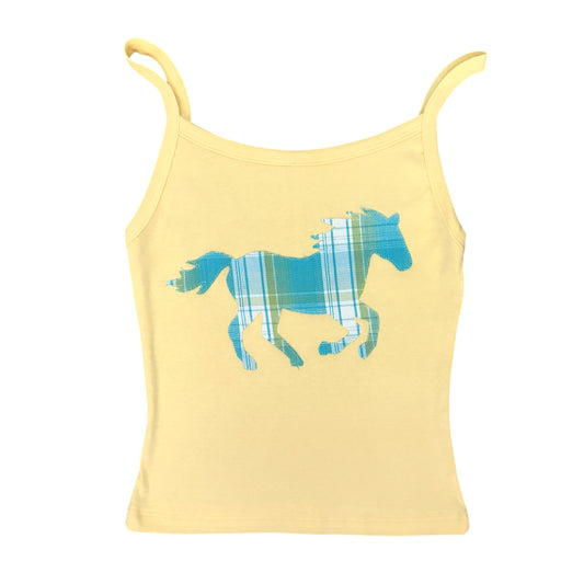 yellow blue gingham horse cami