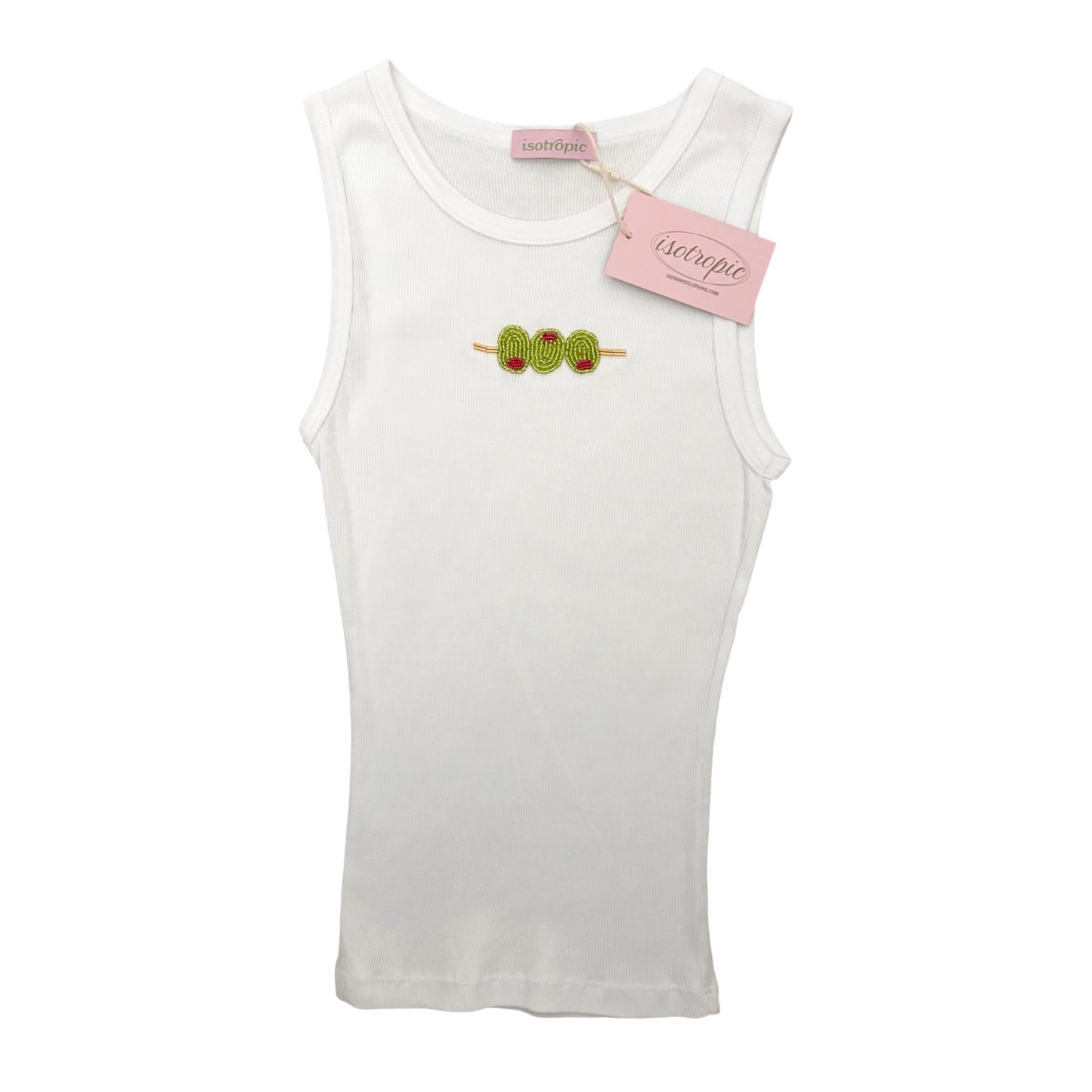 olives beaded embroidery ribbed tank
