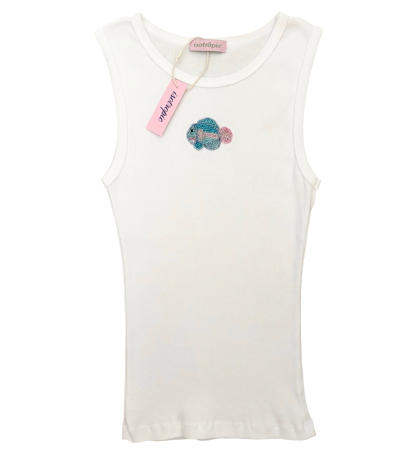 fish beaded embroidery ribbed tank