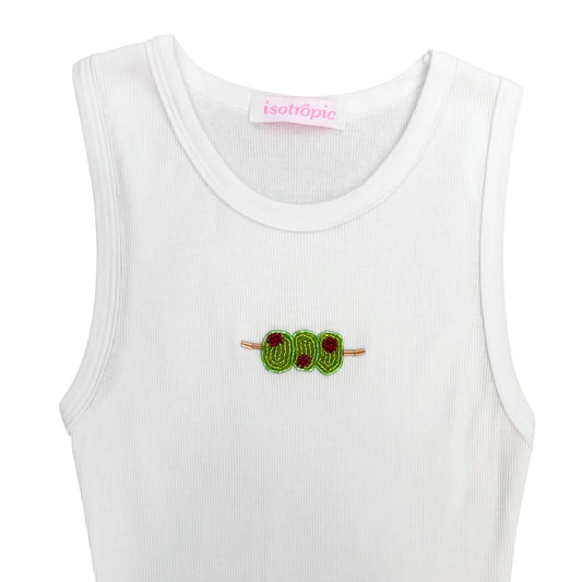 3 olives beaded embroidery ribbed tank