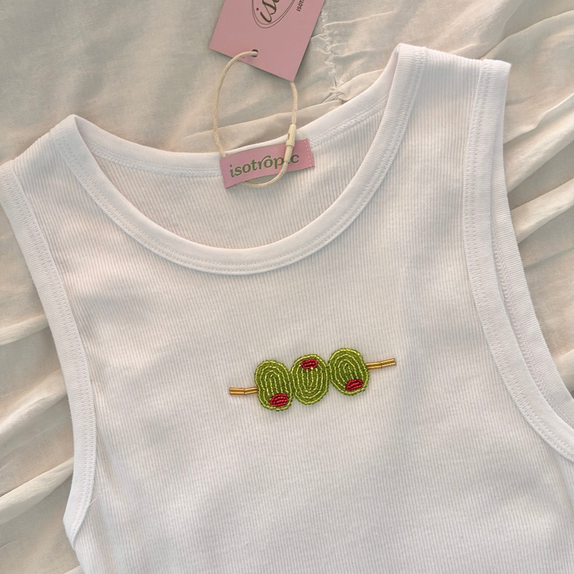 olives beaded embroidery ribbed tank