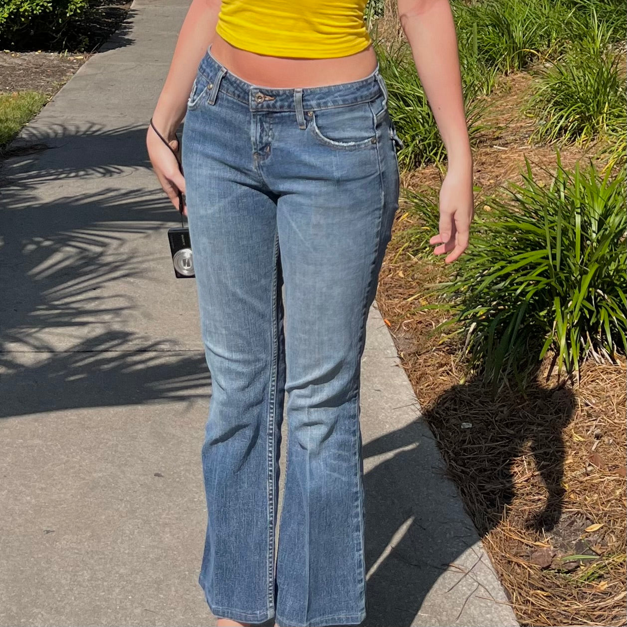 low waisted medium wash jeans