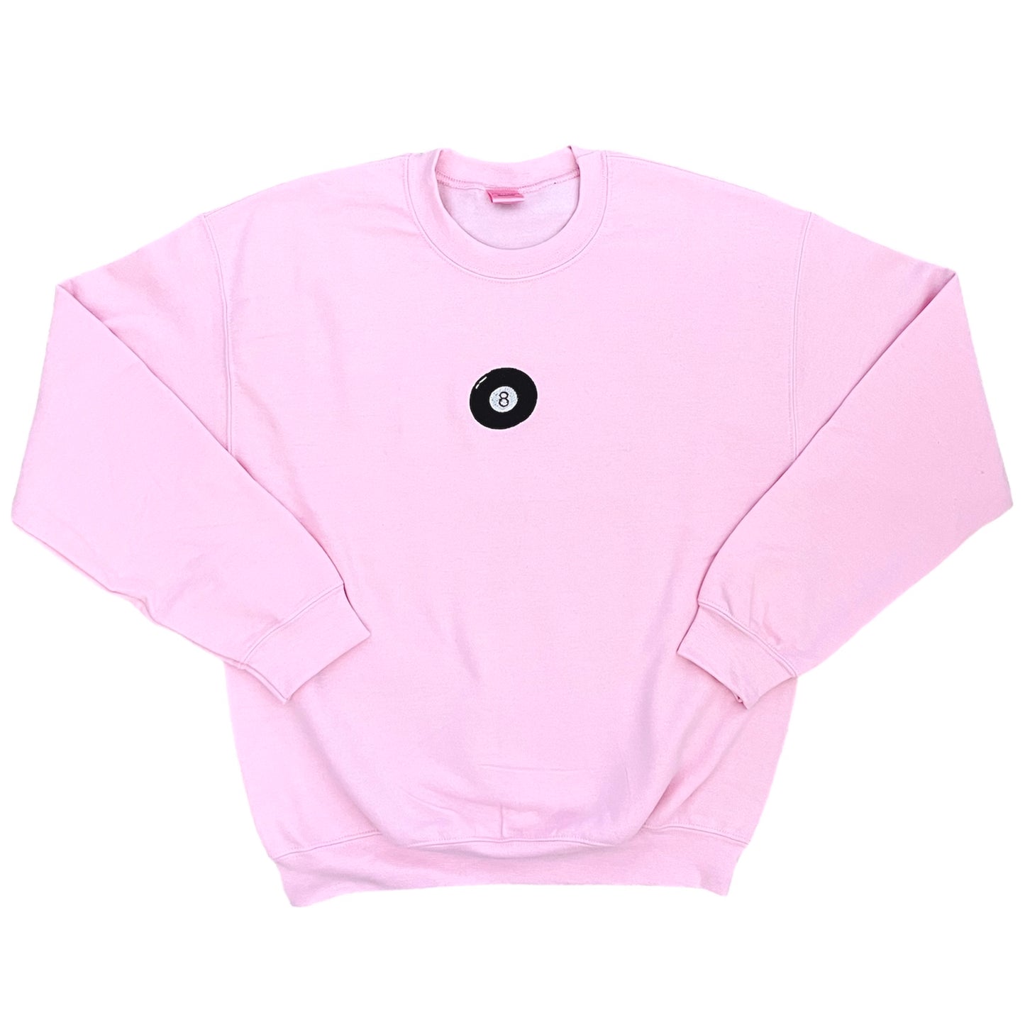 pink embroidered 8 ball crewneck