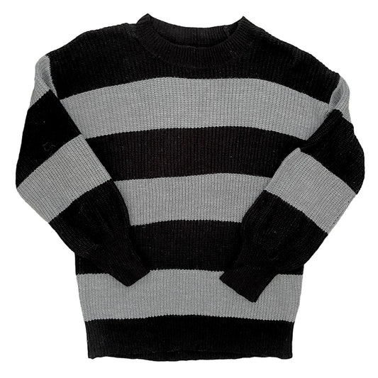 striped black and grey woven sweater