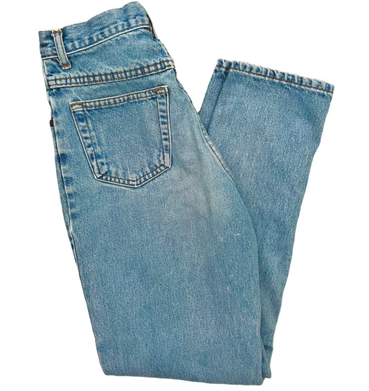 high-waisted medium wash jeans