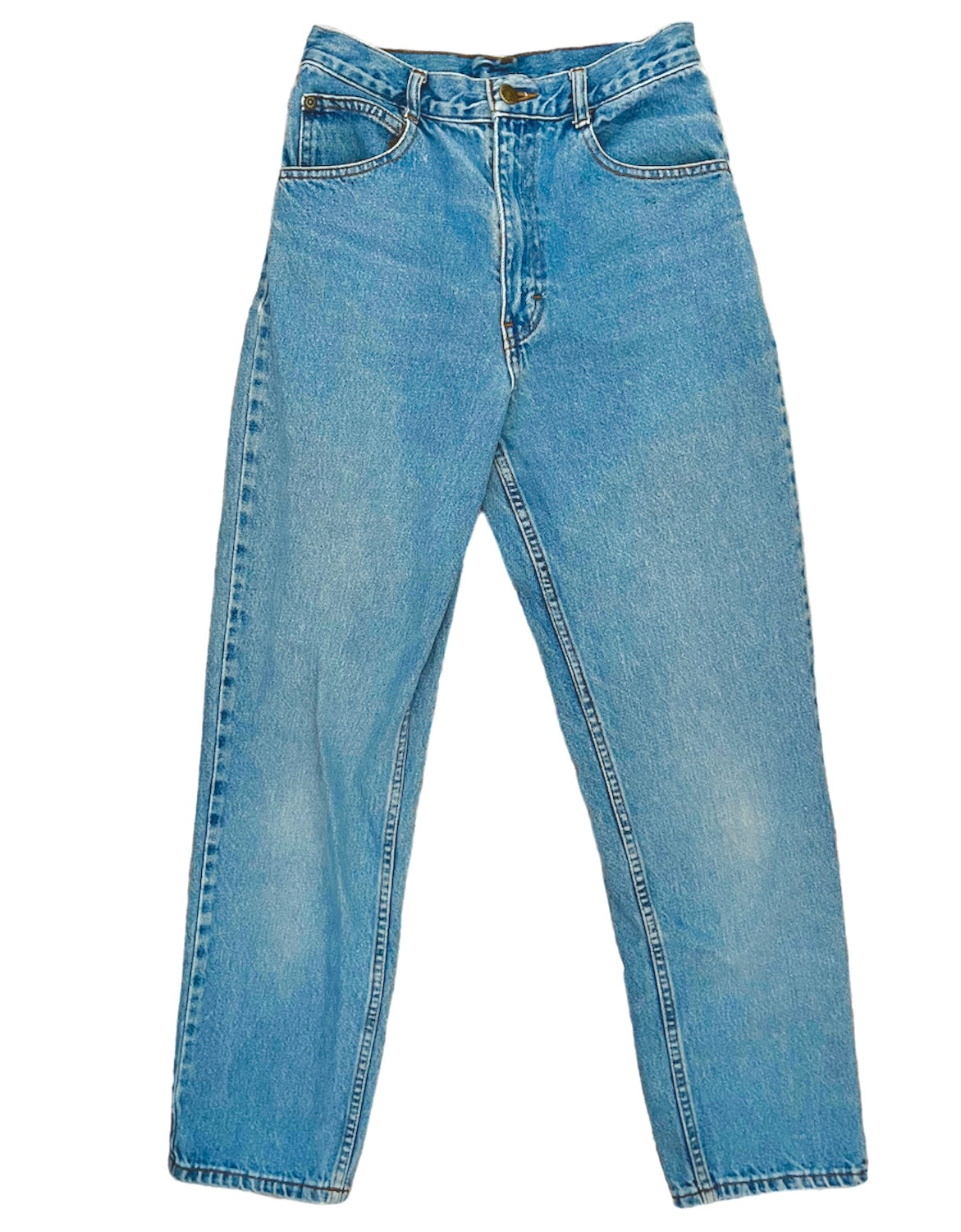 high-waisted medium wash jeans